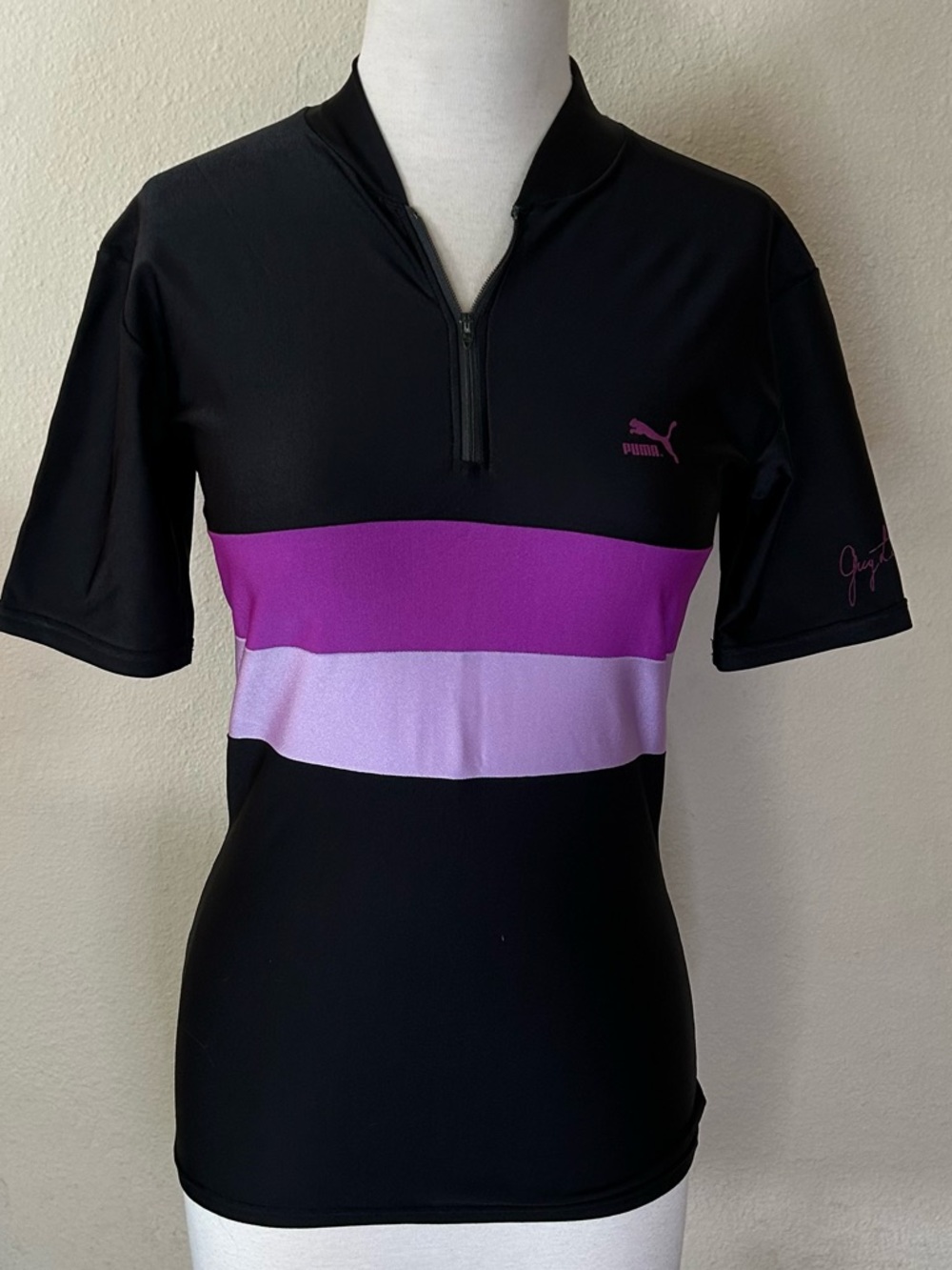 Vintage 80’s PUMA Greg Lemond Cycling Jersey Size Large, Purple/Black USA